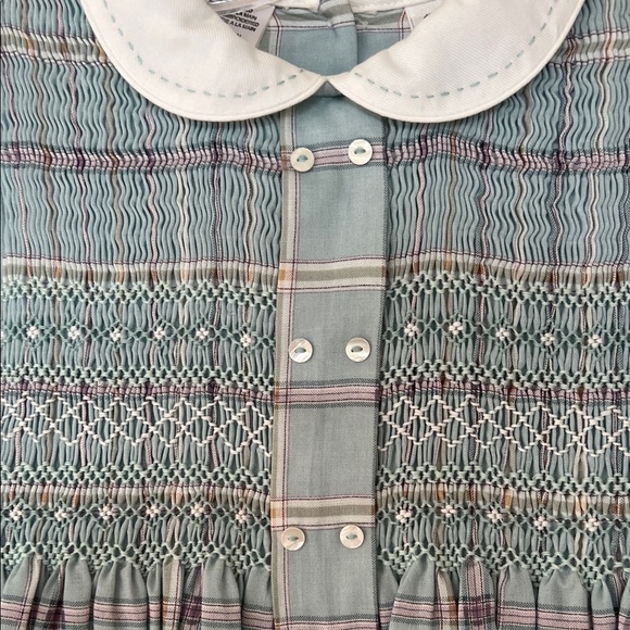 Sarah Louise Plaid Long Sleeve Smocked Dress with Peter Pan Collar. Classic! - Picture 3 of 9